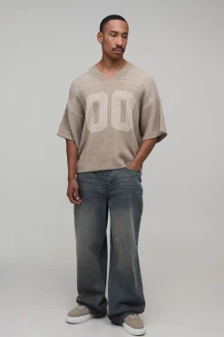 boohooMAN Haut De Sport Tricoté Côtelé Style Universitaire À Col V<Homme T-Shirts|Maille