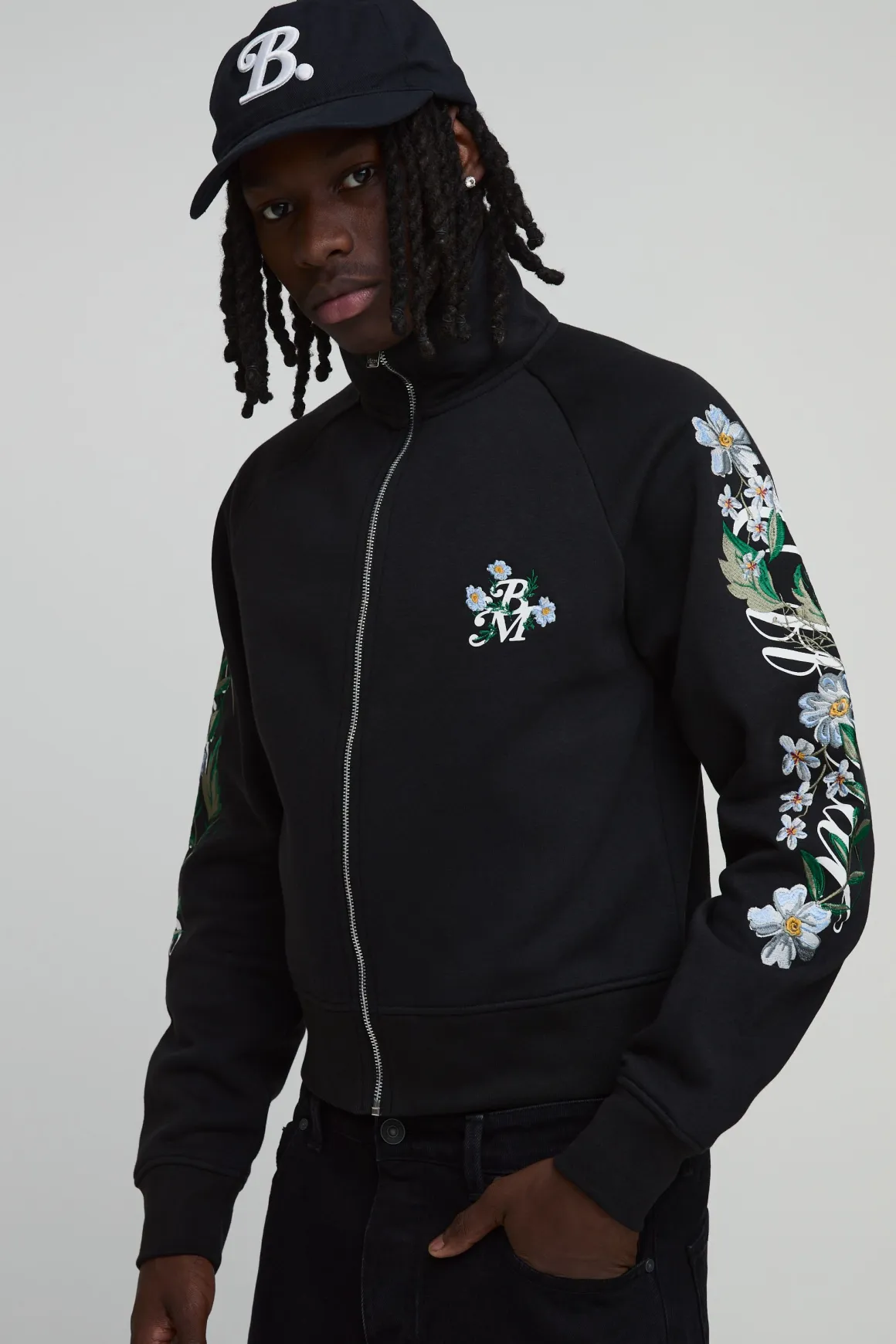 Haut De Survêtement À Col Cheminée Broderie Florale