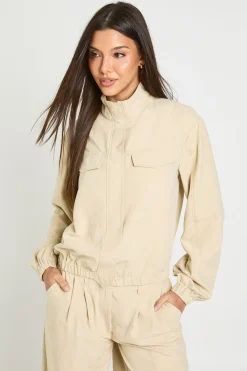 boohoo Haut De Survêtement À Col Montant Effet Peau De Pêche<Femme Tons Neutres|Tops D’Automne