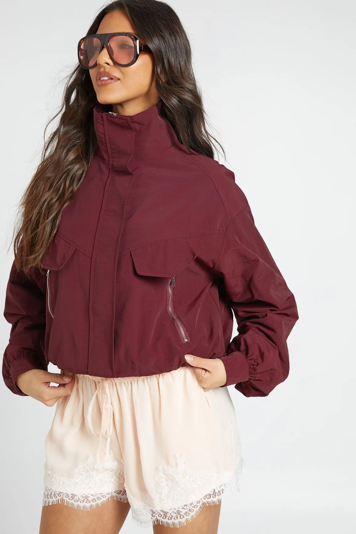 Haut De Survêtement En Nylon À Col Cheminée Et Taille Élastiquée