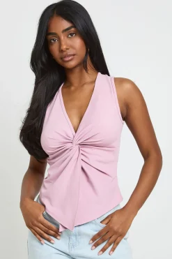 boohoo Haut De Yoga À Col V Avec Nœud Torsadé<Femme Tops