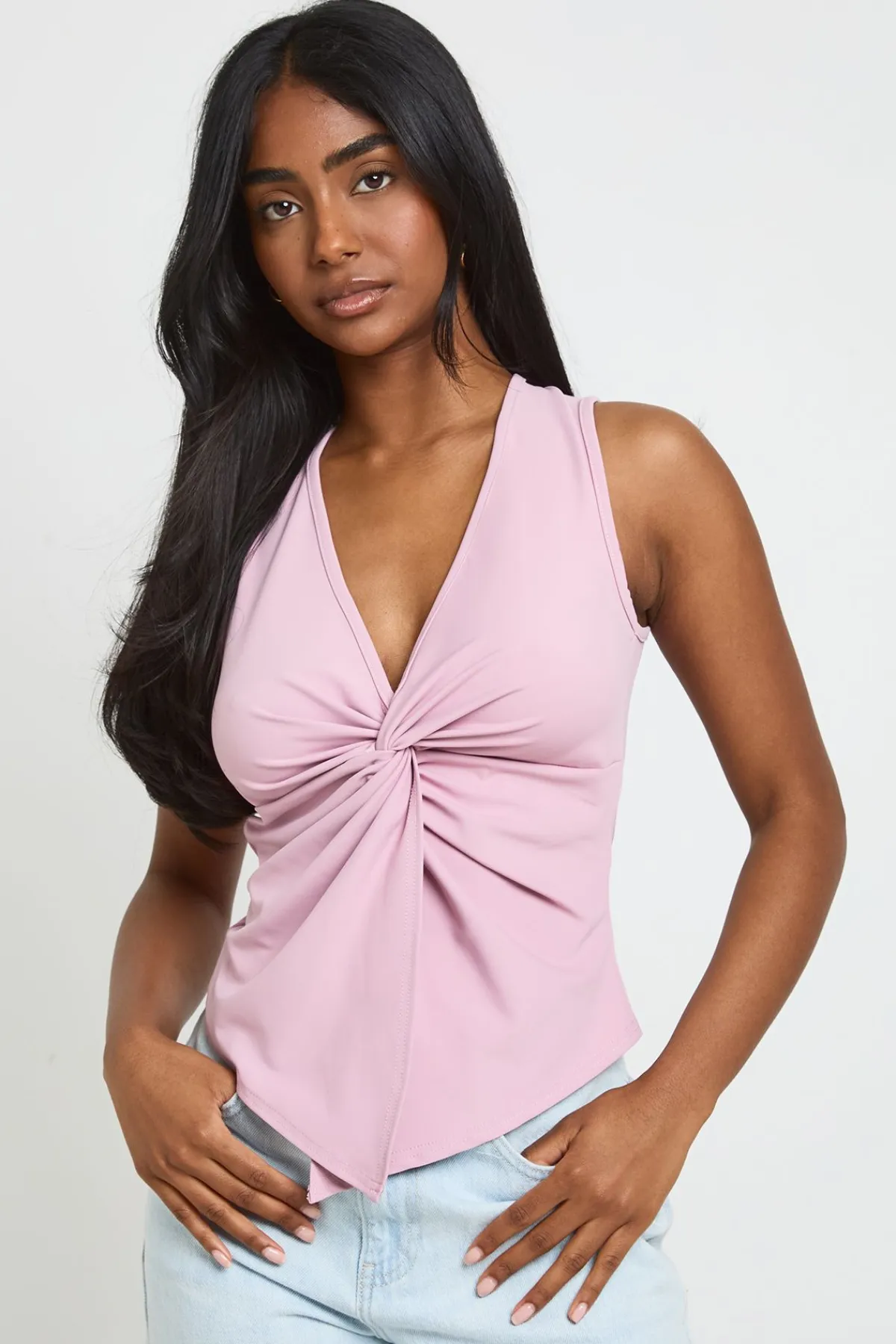 boohoo Haut De Yoga À Col V Avec Nœud Torsadé<Femme Tops