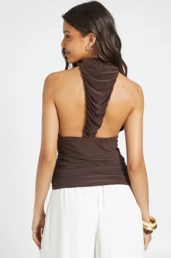 boohoo Haut Dos Nageur À Encolure En V Froncé En Tissu Slinky Mat<Femme Tops