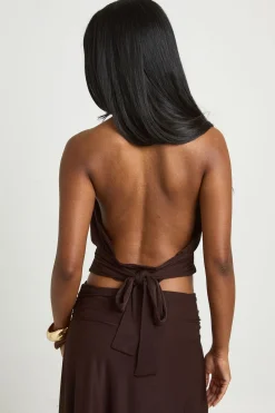 boohoo Haut Dos Noué À Découpe Et Col Orné De Doré<Femme Looks Chocolat|Tops