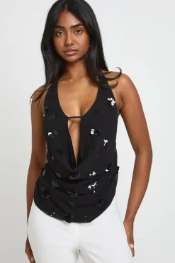 boohoo Haut Dos Nu À Col Bénitier Orné De Sequins Brodés<Femme Tops