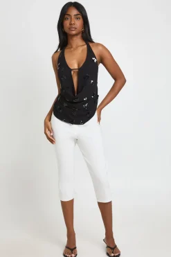 boohoo Haut Dos Nu À Col Bénitier Orné De Sequins Brodés<Femme Tops