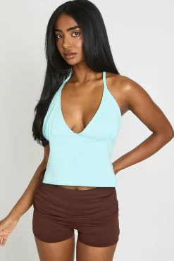 Haut Dos Nu En Coton Doux Col Licou Avec Fermeture À Crochets