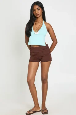 Haut Dos Nu En Coton Doux Col Licou Avec Fermeture À Crochets