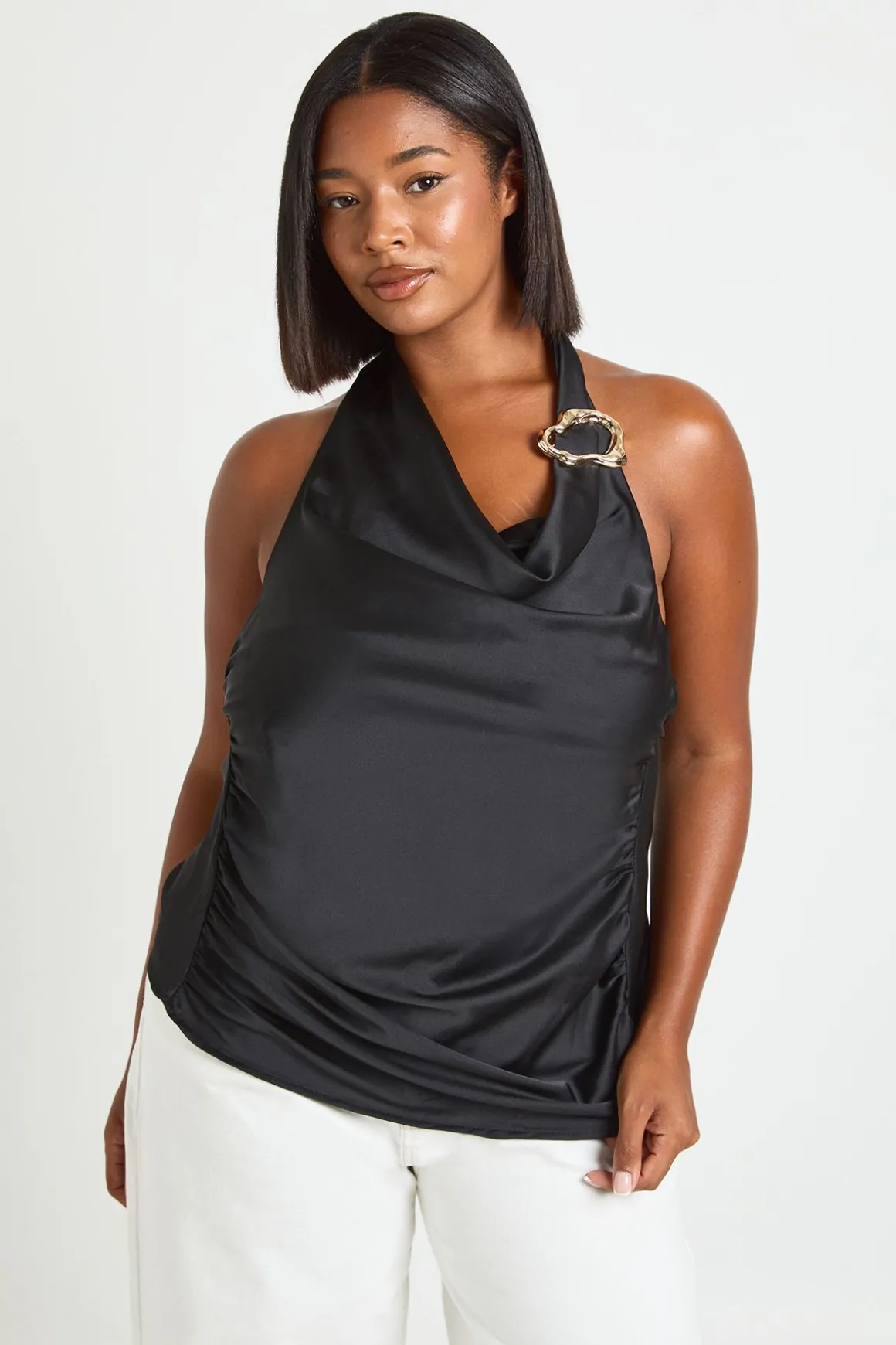 Haut Dos Nu En Satin Avec Détails Dorés Grande Taille