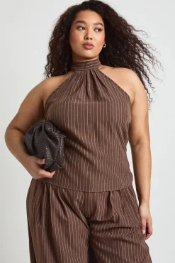 Haut Dos-nu Rayé Pêche Grande Taille