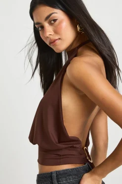 boohoo Haut Dos Nu Taille Cintrée en Maille Sculptante Mate<Femme Looks Chocolat|Tops