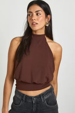 boohoo Haut Dos Nu Taille Cintrée en Maille Sculptante Mate<Femme Looks Chocolat|Tops