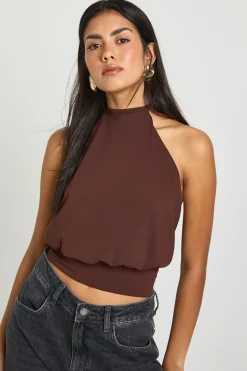 boohoo Haut Dos Nu Taille Cintrée en Maille Sculptante Mate<Femme Looks Chocolat|Tops