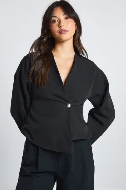 boohoo Haut drapé à manches longues avec bouton doré<Femme Tops