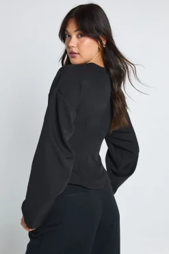 boohoo Haut drapé à manches longues avec bouton doré<Femme Tops