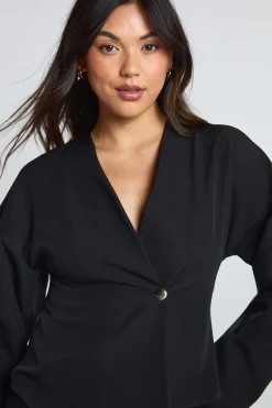 boohoo Haut drapé à manches longues avec bouton doré<Femme Tops