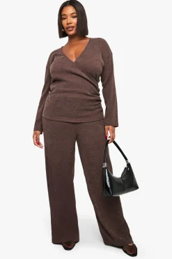 boohoo Haut drapé à manches longues Plus<Femme Looks Chocolat|Tops D’Automne
