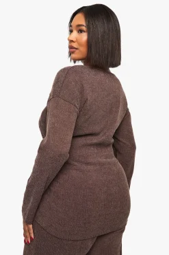 boohoo Haut drapé à manches longues Plus<Femme Looks Chocolat|Tops D’Automne