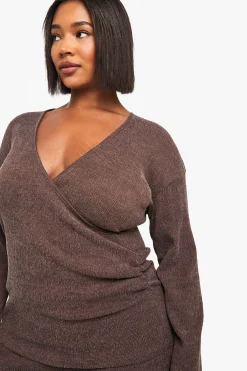 boohoo Haut drapé à manches longues Plus<Femme Looks Chocolat|Tops D’Automne