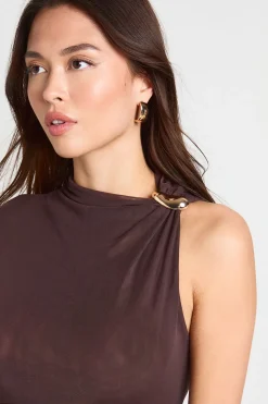 Haut à Détail d'Épaule Asymétrique avec Finitions