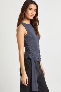 Haut à Détail Drapé Double Couche en Maille Extensible