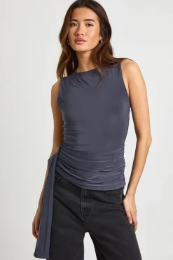 Haut à Détail Drapé Double Couche en Maille Extensible