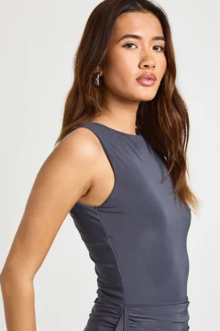 Haut à Détail Drapé Double Couche en Maille Extensible