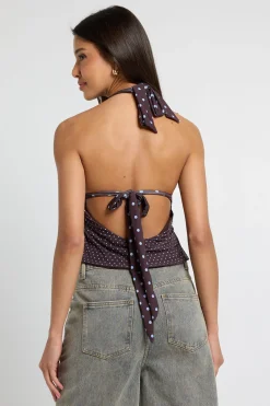 boohoo Haut À Encolure Américaine À Pois Mixtes<Femme Pois|Tops