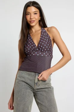 boohoo Haut À Encolure Américaine À Pois Mixtes<Femme Pois|Tops