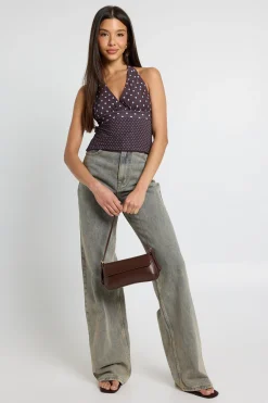 boohoo Haut À Encolure Américaine À Pois Mixtes<Femme Pois|Tops