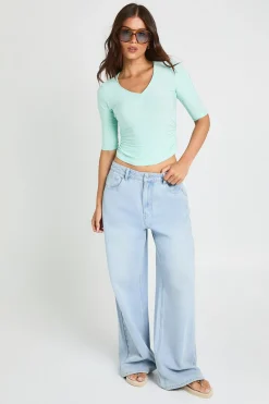 boohoo Haut À Encolure Arrondie Froncé À Manches 3/4 Toucher Doux<Femme Tops