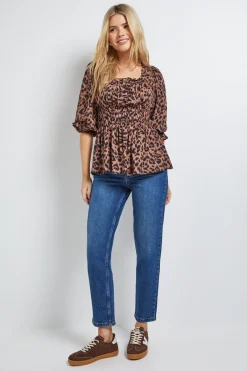 Dorothy Perkins Haut à Encolure Carrée et Manches Bouffantes Imprimé<Femme Imprimé Léopard|Tops D’Automne