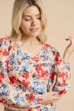 Haut À Encolure En V Et Manches Bouffantes À Motif Floral