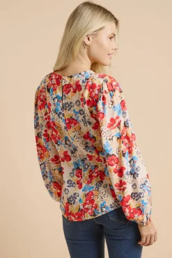 Haut À Encolure En V Et Manches Bouffantes À Motif Floral