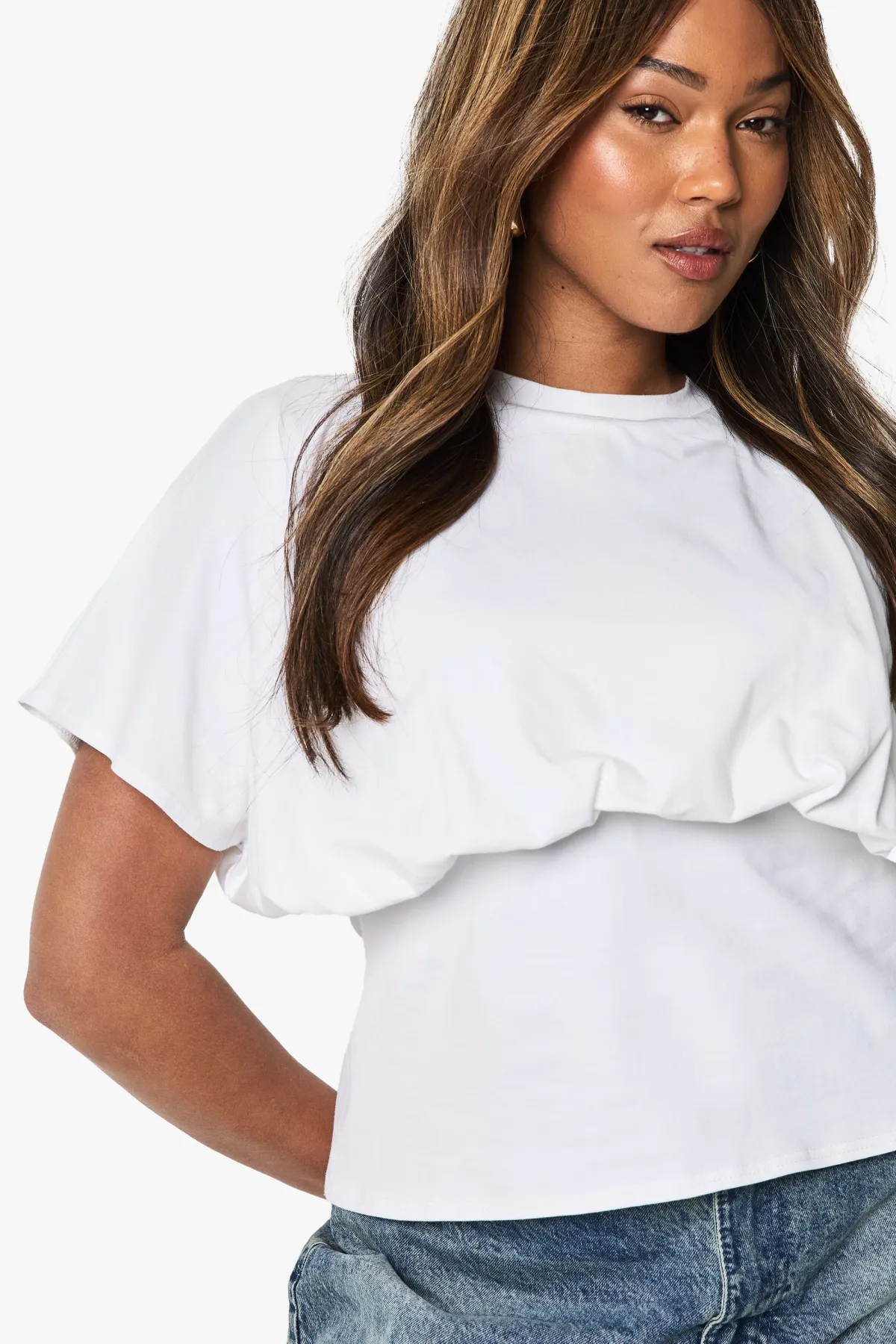 boohoo Haut En Coton Ajusté À Effet Blouson Grande Taille<Femme Tops