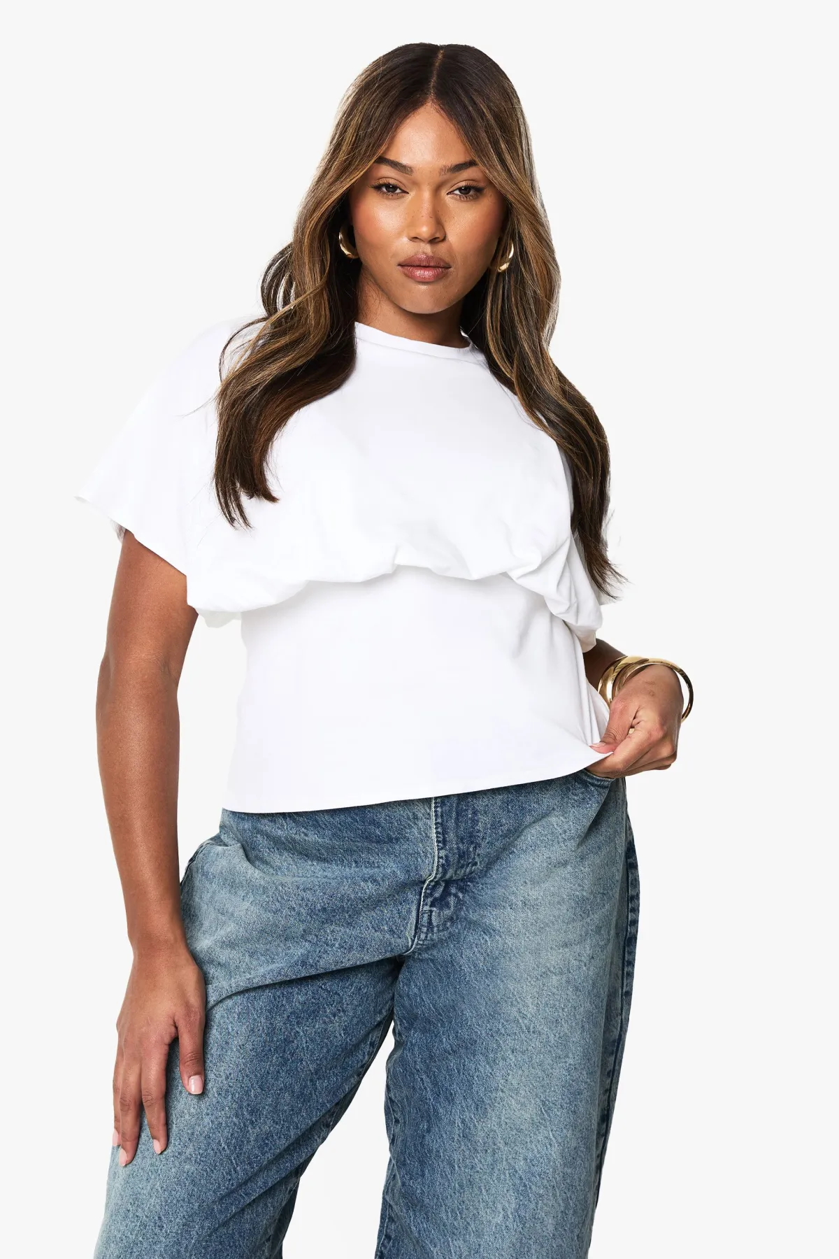 boohoo Haut En Coton Ajusté À Effet Blouson Grande Taille<Femme Tops