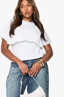 boohoo Haut En Coton Ajusté À Effet Blouson Grande Taille<Femme Tops
