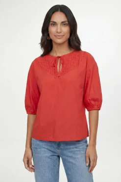 Wallis Haut En Coton À Manches Bouffantes Et Dentelle<Femme Satin Et Dentelle|Tops