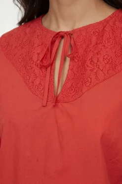 Wallis Haut En Coton À Manches Bouffantes Et Dentelle<Femme Satin Et Dentelle|Tops