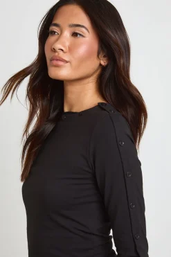 boohoo Haut En Coton Épais À Manches 3/4 Avec Détails Boutonnés<Femme Tops