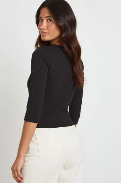 boohoo Haut En Coton Épais À Manches 3/4 Avec Détails Boutonnés<Femme Tops