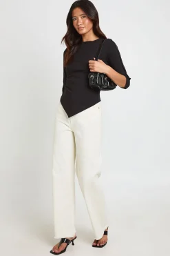 boohoo Haut En Coton Épais À Manches 3/4 Avec Détails Boutonnés<Femme Tops