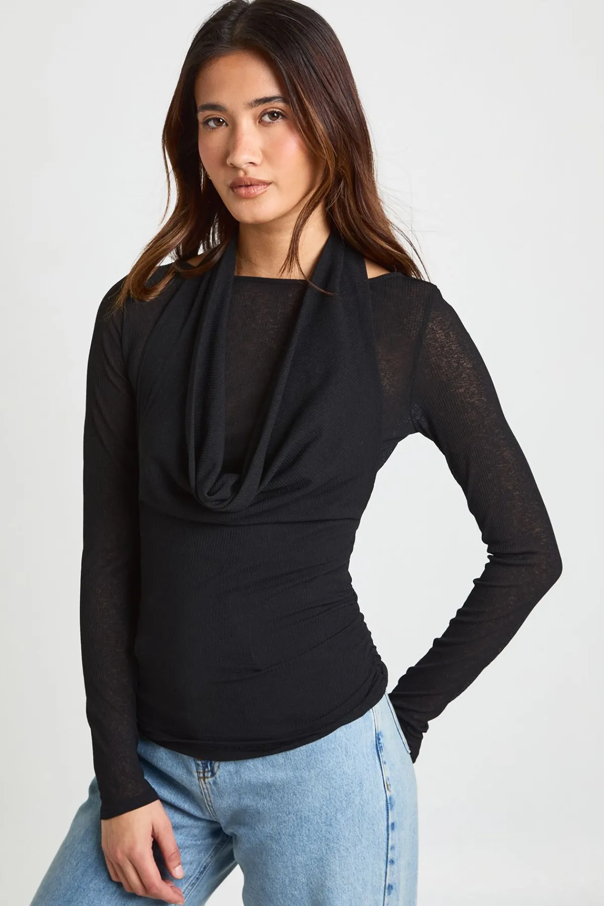 boohoo Haut 2 En 1 Côtelé Transparent Texturé À Col Licou<Femme Tops