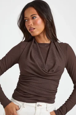 boohoo Haut 2 En 1 Côtelé Transparent Texturé Col Licou<Femme Looks Chocolat|Tops