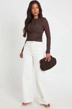 boohoo Haut 2 En 1 Côtelé Transparent Texturé Col Licou<Femme Looks Chocolat|Tops