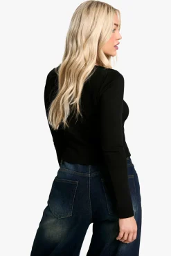 boohoo Haut en côtes à col asymétrique et à fermeture boutonnée<Femme Tops