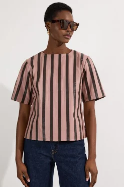 Haut en Cuir à Rayures Mix