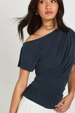 boohoo Haut En Cupro À Épaules Dénudées Avec Détail Taille Cintrée<Femme Tops
