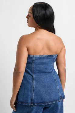 boohoo Haut en denim à bandeau avec détails de boutons dorés<Femme Denim|Denim