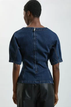 KarenMillen Haut En Denim À Basque Et Manches Courtes<Femme Denim|Vestes & Manteaux